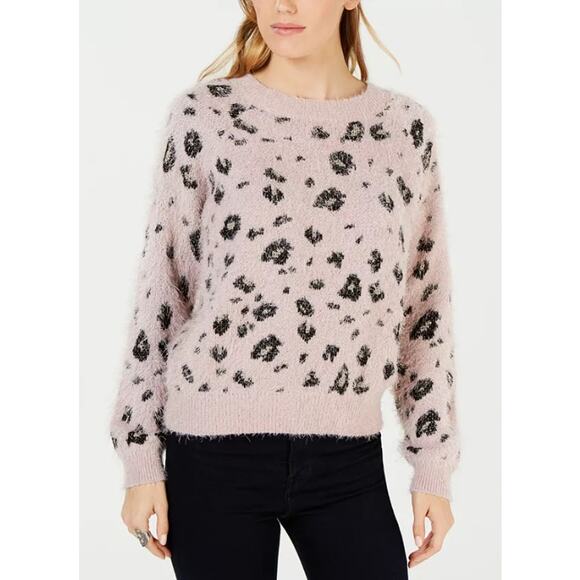 Candie's Pink Leopard Print Fuzzy Pullover Crewneck Sweater Women Sz XXL - Picture 1 of 8